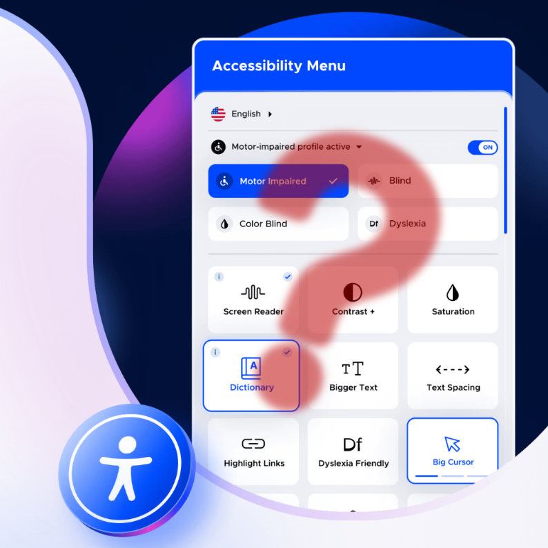 Userway overlay screenshot with a question mark